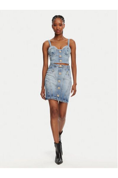 BALMAIN Fustă din denim pentru femei DF1LBA22DE53 albastră