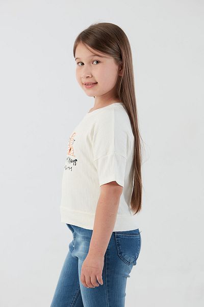Fulla Moda Ribbed Text Printed Lycra Girl's T-Shirt