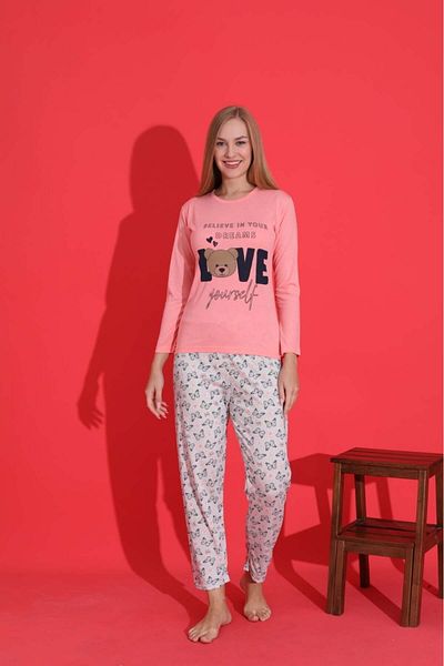 Intisimo Women's Pajamas, Long Sleeve, Love Yourself, Cotton, Pink - Xxl