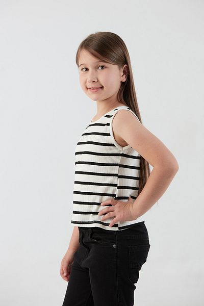 Fulla Moda Striped Ribbed Halter Neck Lycra Girl's Bodysuit