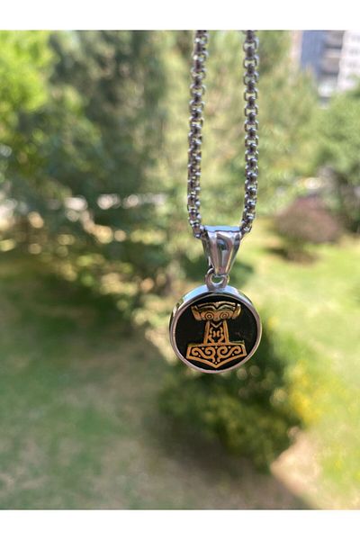 Viking Small Size Scandinavian Figures with Nordik Symbol 316L Steel Stainless & Tarnish Unisex Necklace