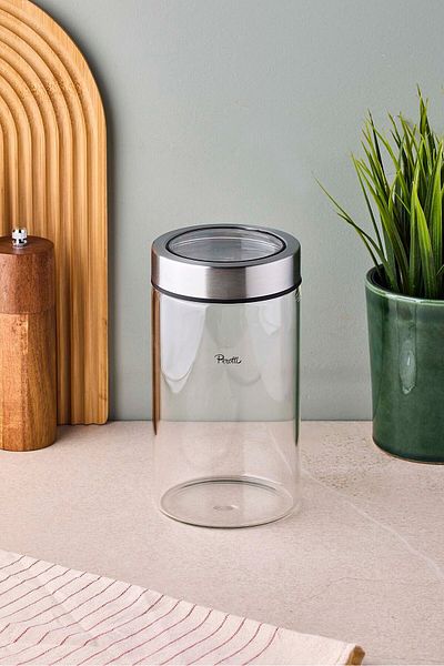 Perotti Cassetto 1100 ml Stainless Steel Borosilicate Glass Jar with Lid 10X18 cm