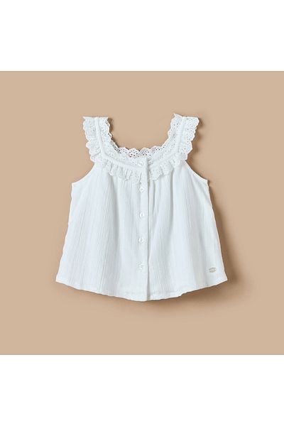ELIGO Ruffle Detail Sleeveless Top With Button Closure