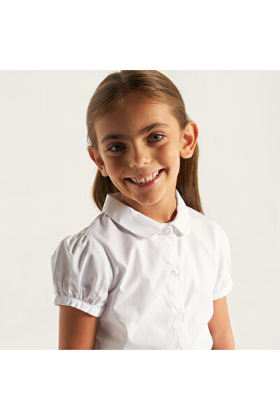 Juniors Set Of 2- Juniors Solid Shirt With Puff Sleeves And Button Closure