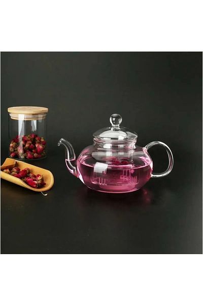 morponi Borosilicate Glass Lid Glass Strainer Teapot 1000 ml