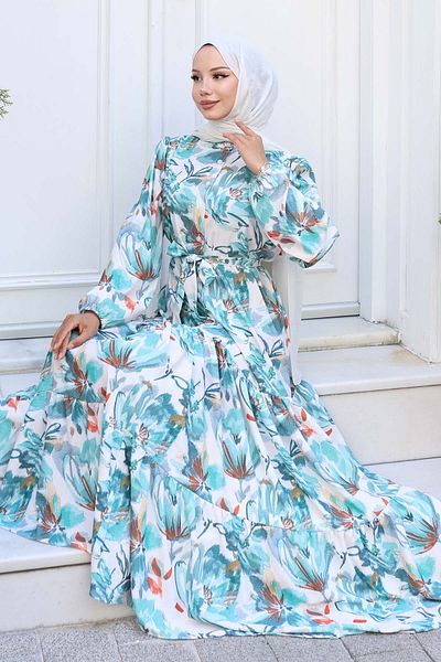benguen Φόρεμα Hijab με σχέδιο Πράσινο 549