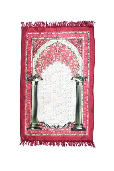 MANASEK Makkah Printed Polyester Prayer Mat (Red)