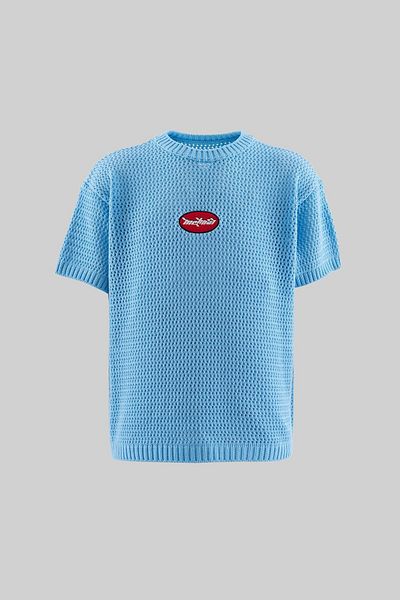 Machinist Mchnst Knit Y2K Embroidery Detailed Tee Baby Blue