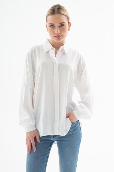 Nazen Giyim White Women's Shirt with Long Back 0051-2Y5