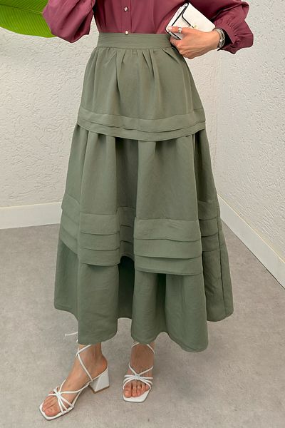 Salih Çelebi Πολυστρωματική φούστα Flared 2306 - KHAKI