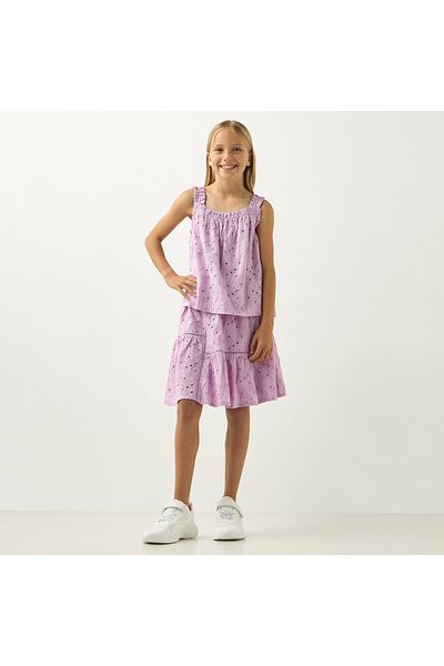 ELIGO Schiffli Ruffle Detail Sleeveless Top