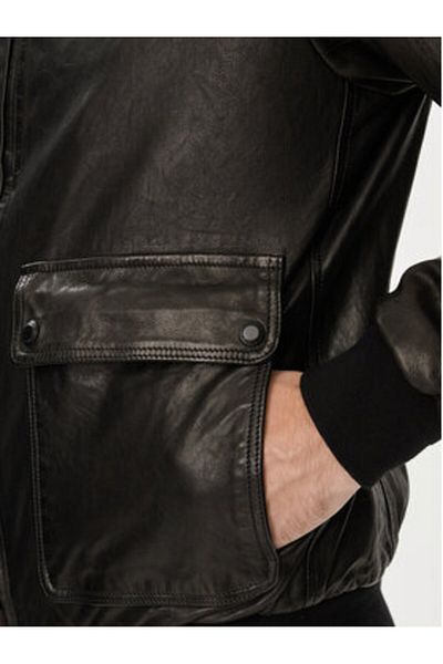 Aeronautica Militare Jachetă de piele pentru bărbați 241PN5040PL147 Negru