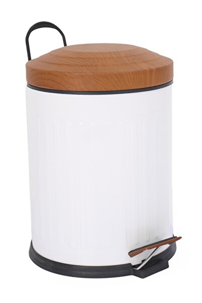 Eforeca Ahşap Vintage Çöp Kovası Çizgili Beyaz 5 Lt