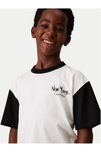 Calvin Klein Jeans Tricou băieți IB0IB02330 Ecru