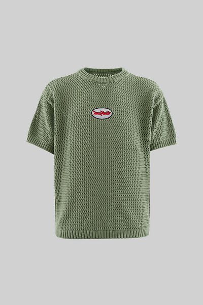 Machinist Mchnst Knit Y2K Embroidery Detailed Tee Su Green
