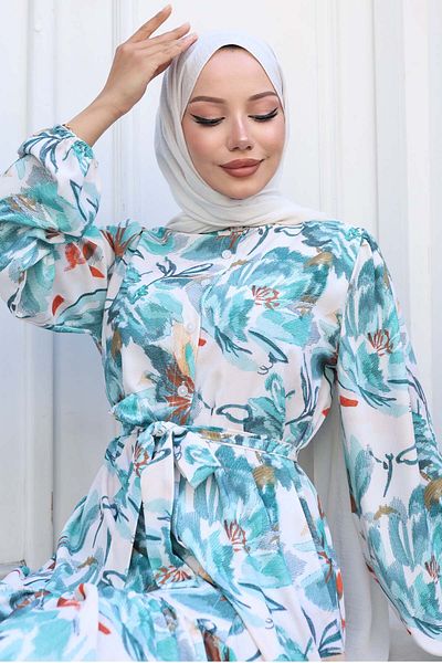 benguen Φόρεμα Hijab με σχέδιο Πράσινο 549