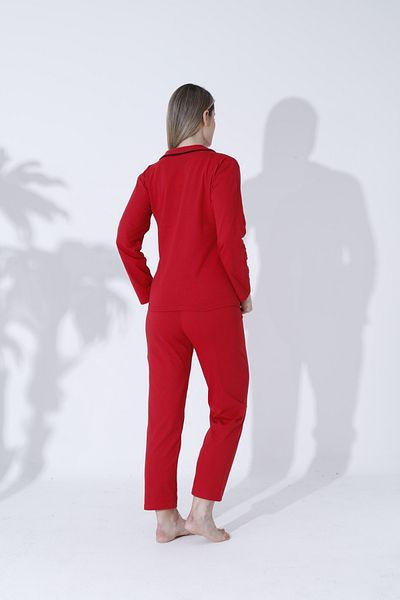GRSN Women's Red-Black Piping Cotton Long Sleeve Buttoned Comfortable Pajama Set