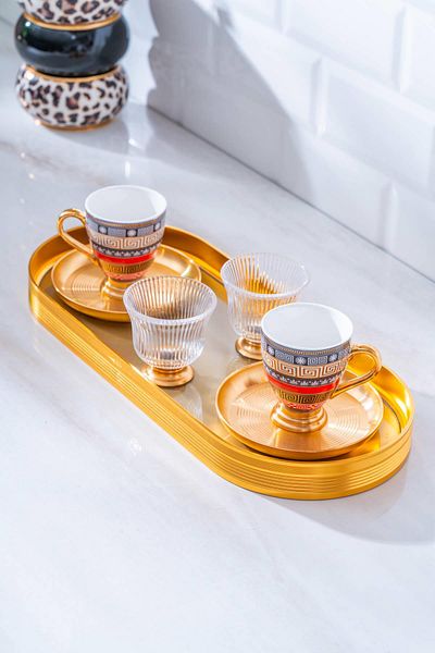 ACAR Frenze 2-Person Coffee Cup Set with Glass Tray - 90 ml
