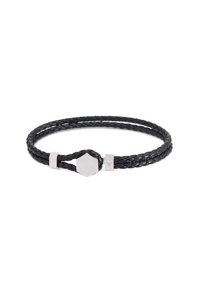 Toro Nero Brățară de damă din piele naturală neagră cu model Hexagon