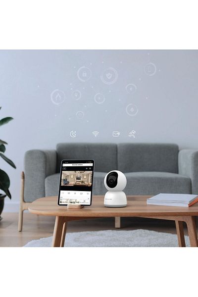 Green Lion كاميرا منزلية ذكية، مستشعر صور CMOS تدريجي بدقة 2 ميجابكسل، تقنية تقليل الضوضاء ثلاثية الأبعاد DNR - أبيض