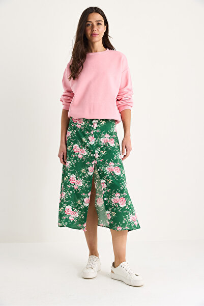 Bianco Lucci Fusta de vară din viscoză cu model pentru femei, cu detaliu cu nasturi în față 1662 60283392