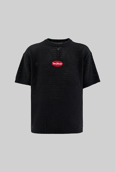 Machinist Mchnst Knit Y2K Embroidery Detailed Tee Black