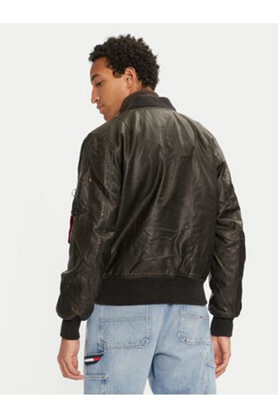 Alpha Industries Jachetă din piele ecologică pentru bărbați 123106 Negru
