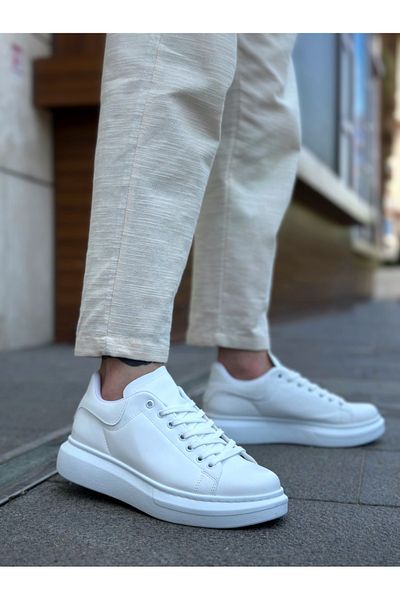 Lavish Gold BA0547 BOA Thick High Sole White Lace-Up Sports Men's Shoes