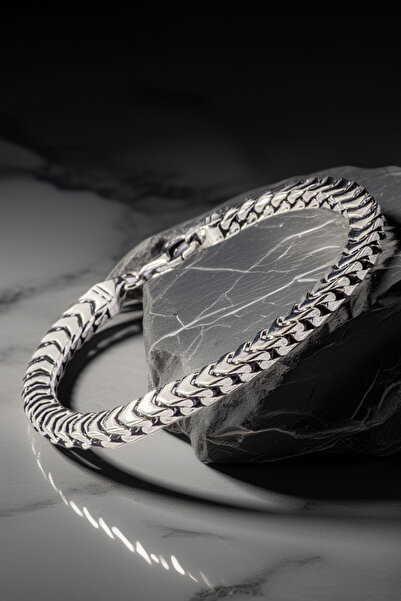 OSMANLI GÜMÜŞ Erkek Gümüş Bileklik - Kalın Yassı Snake Parlak Model Erkek Künye