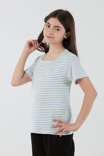 Fulla Moda Tricou pentru fetiță cu guler pătrat în dungi