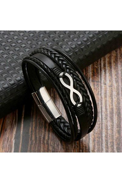 Toro Nero Brățară bărbătească din piele naturală neagră Infinity