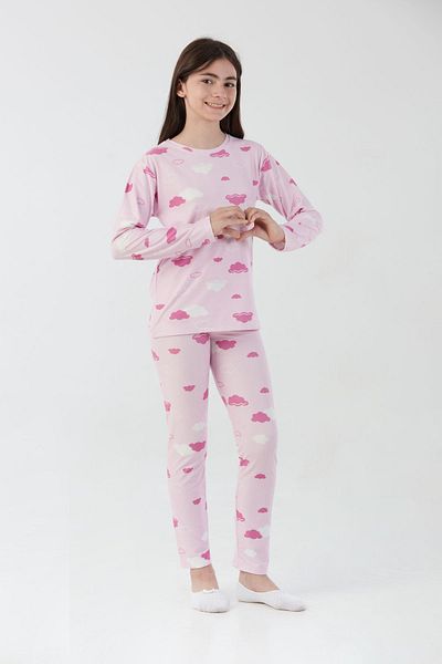 Fulla Moda Cloud Patterned Suede Girls' Pajama Set
