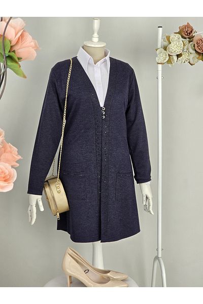 ENDAMIM Large Size Cardigan with Pockets Medium Thickness