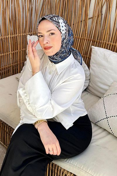 lamelif Eșarfă moale cu model retro Albastru noapte