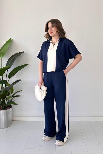 MaziButik Block Modal Suit Navy Blue