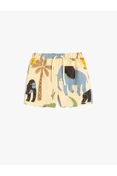 Koton Cotton Animals Printed Beige Baby Boy Shorts 5Smb40012Tk