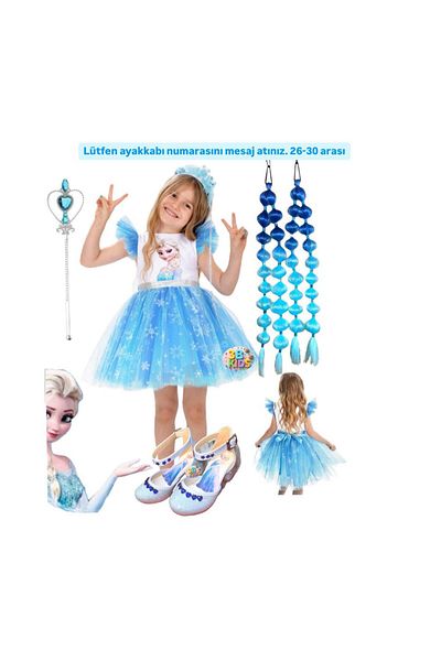 3b kids Elsa pufos rochie scurtă Costum Team elsa albastru bule păr elsa coroană elsa set pantofi cu toc elsa