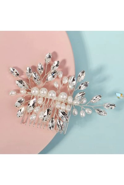 VİYA Alexa Handmade Promise Engagement Wedding Wedding with Pearls and Zircon Stone Elegant Bridal Hair Accessory