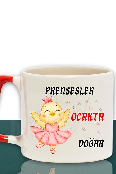 qoeuyl boutique Princesses Are Born This Month Printed Birthday Gift for Friend, Lover Red Handled Mug Cup