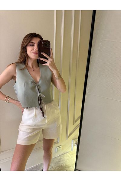Chamakh Khaki Laced Linen Vest
