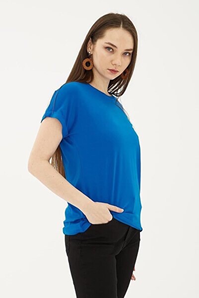 Nazen Giyim Folding Sleeve Zero Collar Cobalt Blue Women's Bluz 0194-2Y5