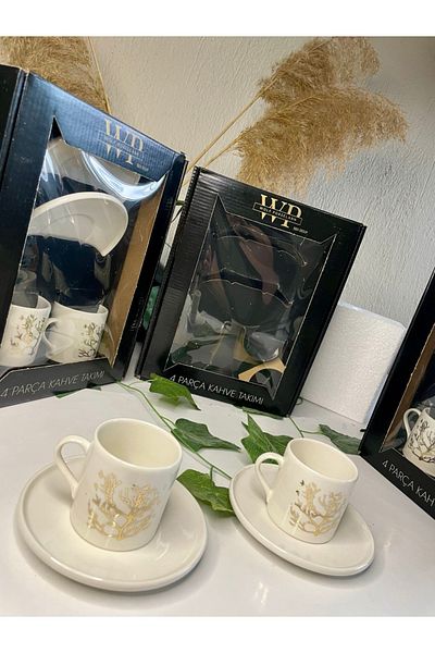 Arsim Home 2 People 4 Pieces of Life Tree,Porcelain Cup Set,Real Gold Gilded