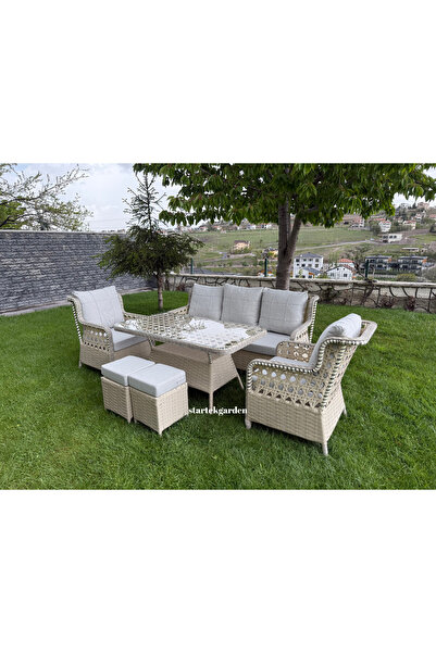 startek home garden Napoli Rattan Bahçe Balkon Masa Takımı (3-1-1) Puflu Açık...