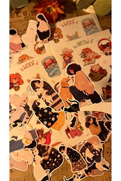 NONA Kedi Köpek Sticker Seti / 4 adet A6 Sticker / 34 Tekli Çıkartma