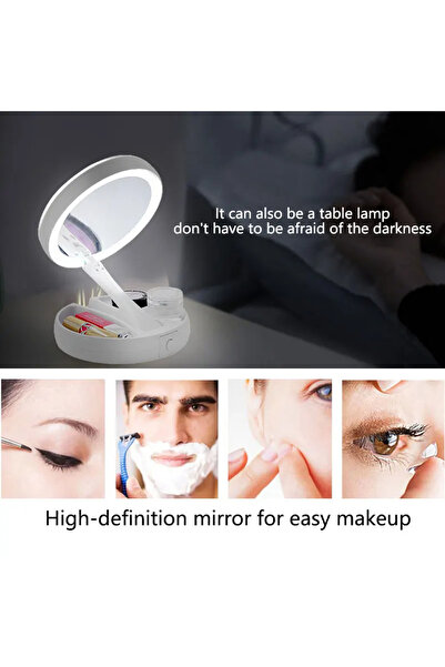 TeknoFaji Büyüteçli Led Işıklı Makyaj Aynası 10x Büyüteç Katlanabilir Taşınabilir Seyahat Aynası