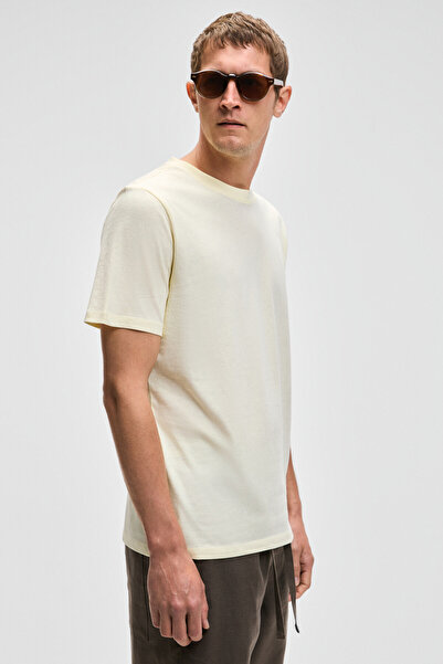 GRIMELANGE Mocassin Men's 100% Cotton Relaxed Fit Round Neck Short Sleeve Yellow T-Shirt