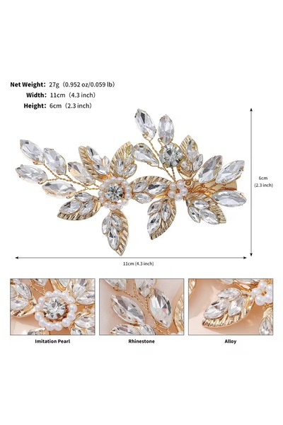 VİYA Melody Handmade Promise with Pearls and Leaf Detail Engagement Wedding Wedding Elegant Bridal Hair Accessory