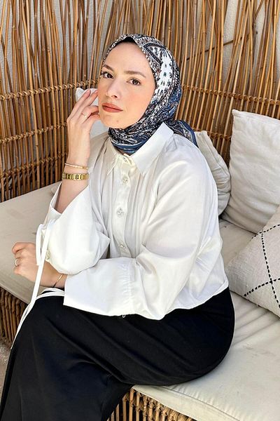 lamelif Eșarfă moale cu model retro Albastru noapte