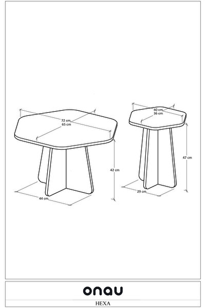 OBİ Atölye HEXA 2 li Orta Sehpa Seti, Bohem Yan Sehpa, İskandinav Stili 72 cm - 40 cm