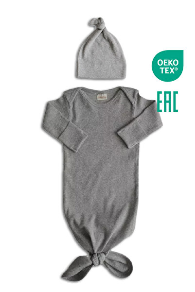 Minuche Ribbed and Bottom Tie Baby Bodysuit and Beanie Set 100% Cotton - Easy Bottom Opening Design